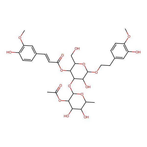 2D Structure of [(2R,3R,4R,5R,6R)-4-[(2S,3R,4R,5R,6S)-3-acetyloxy-4,5-dihydroxy-6-methyloxan-2-yl]oxy-5-hydroxy-6-[2-(3-hydroxy-4-methoxyphenyl)ethoxy]-2-(hydroxymethyl)oxan-3-yl] (E)-3-(4-hydroxy-3-methoxyphenyl)prop-2-enoate