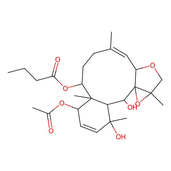 2D Structure of [(1R,2S,3S,4R,7S,8S,9S,12Z,14S,17S)-7-acetyloxy-2,4-dihydroxy-4,8,12,17-tetramethyl-15,18-dioxatetracyclo[12.4.0.01,17.03,8]octadeca-5,12-dien-9-yl] butanoate