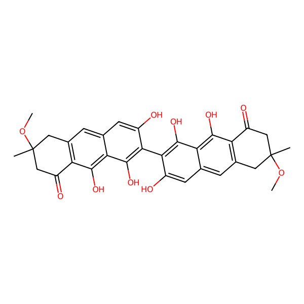 2D Structure of 6,8,9-Trihydroxy-3-methoxy-3-methyl-7-(1,3,9-trihydroxy-6-methoxy-6-methyl-8-oxo-5,7-dihydroanthracen-2-yl)-2,4-dihydroanthracen-1-one