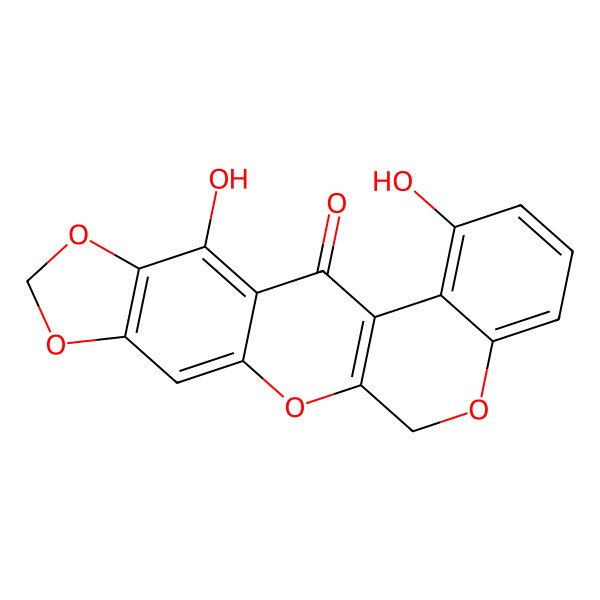 2D Structure of 10,15-Dihydroxy-2,6,8,20-tetraoxapentacyclo[11.8.0.03,11.05,9.014,19]henicosa-1(13),3,5(9),10,14,16,18-heptaen-12-one