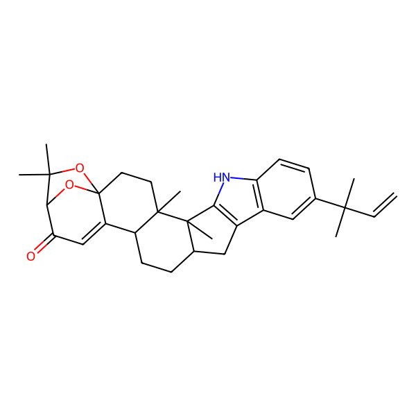 2D Structure of 4,5,24,24-Tetramethyl-11-(2-methylbut-3-en-2-yl)-25,26-dioxa-7-azaheptacyclo[21.2.1.01,20.04,19.05,16.06,14.08,13]hexacosa-6(14),8(13),9,11,20-pentaen-22-one