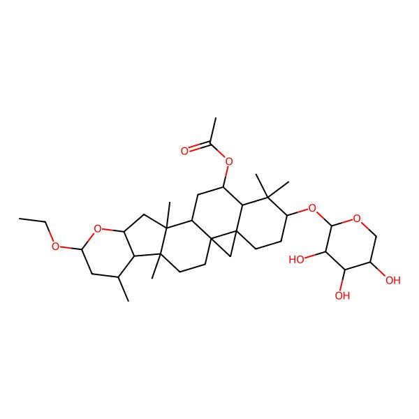 2D Structure of [(1S,4R,5S,6R,8R,10S,12S,13S,15S,16R,18S,21R)-8-ethoxy-4,6,12,17,17-pentamethyl-18-[(2S,3R,4S,5R)-3,4,5-trihydroxyoxan-2-yl]oxy-9-oxahexacyclo[11.9.0.01,21.04,12.05,10.016,21]docosan-15-yl] acetate