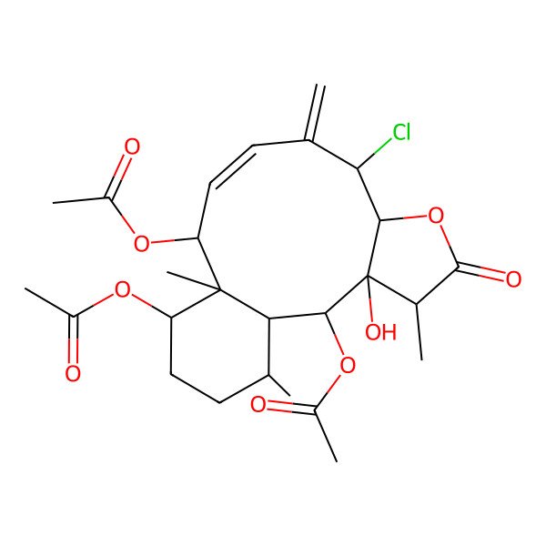 2D Structure of (2,12-Diacetyloxy-8-chloro-3-hydroxy-4,13,17-trimethyl-9-methylidene-5-oxo-6-oxatricyclo[11.4.0.03,7]heptadec-10-en-14-yl) acetate