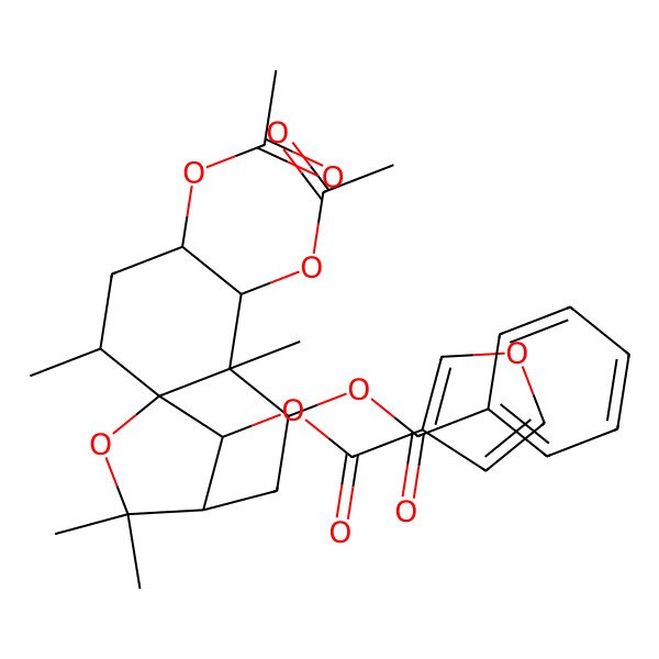 2D Structure of (4,5-Diacetyloxy-7-benzoyloxy-2,6,10,10-tetramethyl-11-oxatricyclo[7.2.1.01,6]dodecan-12-yl) furan-3-carboxylate