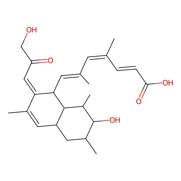 2D Structure of (2E,4E,6E)-7-[(1R,2E,4aS,6S,7R,8R,8aR)-7-hydroxy-2-(3-hydroxy-2-oxopropylidene)-3,6,8-trimethyl-4a,5,6,7,8,8a-hexahydro-1H-naphthalen-1-yl]-4,6-dimethylhepta-2,4,6-trienoic acid