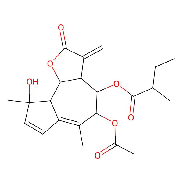2D Structure of [(3aS,4R,5S,9R,9aS,9bS)-5-acetyloxy-9-hydroxy-6,9-dimethyl-3-methylidene-2-oxo-4,5,9a,9b-tetrahydro-3aH-azuleno[4,5-b]furan-4-yl] (2R)-2-methylbutanoate