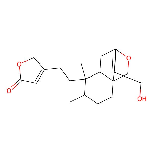 2D Structure of 3-[2-[(1S,4S,5R,6S,8R)-11-(hydroxymethyl)-4,5-dimethyl-9-oxatricyclo[6.2.2.01,6]dodec-11-en-5-yl]ethyl]-2H-furan-5-one