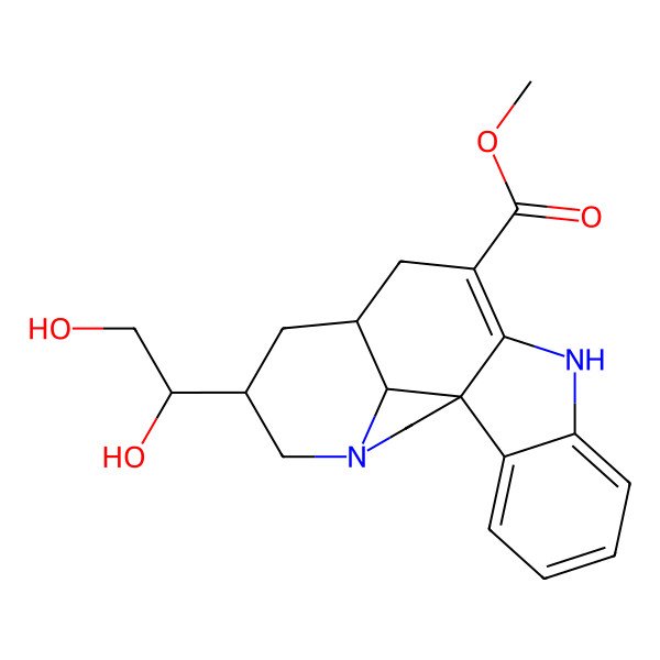 2D Structure of methyl (1S,12S,14S,19R)-14-[(1R)-1,2-dihydroxyethyl]-8,16-diazapentacyclo[10.6.1.01,9.02,7.016,19]nonadeca-2,4,6,9-tetraene-10-carboxylate