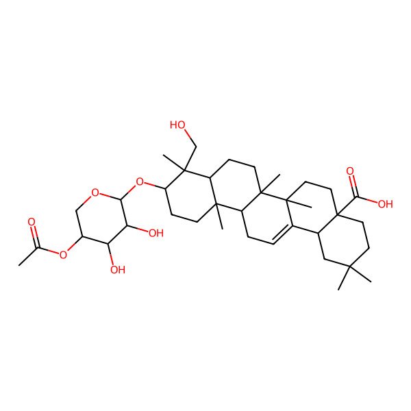 2D Structure of (4aS,6aR,6aS,6bR,8aR,9R,10S,12aR,14bS)-10-[(2S,3R,4R,5S)-5-acetyloxy-3,4-dihydroxyoxan-2-yl]oxy-9-(hydroxymethyl)-2,2,6a,6b,9,12a-hexamethyl-1,3,4,5,6,6a,7,8,8a,10,11,12,13,14b-tetradecahydropicene-4a-carboxylic acid