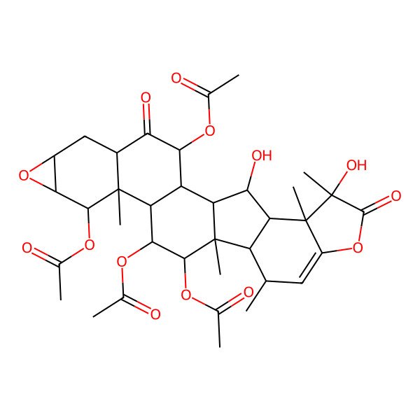 2D Structure of (3,10,14-Triacetyloxy-22,25-dihydroxy-11,15,17,22,23-pentamethyl-4,21-dioxo-8,20-dioxaheptacyclo[13.10.0.02,12.05,11.07,9.016,24.019,23]pentacos-18-en-13-yl) acetate