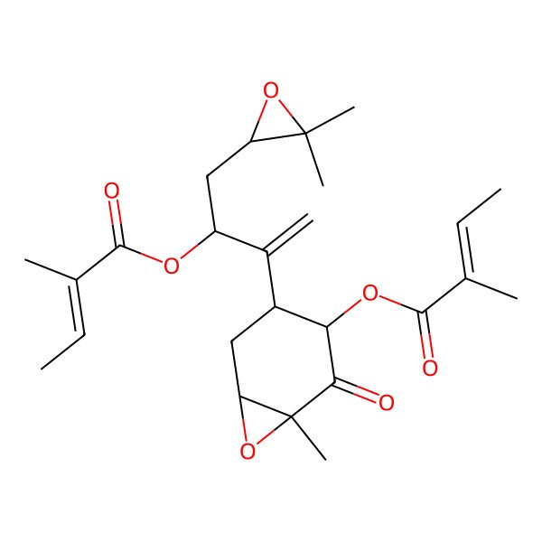 2D Structure of [4-[4-(3,3-Dimethyloxiran-2-yl)-3-(2-methylbut-2-enoyloxy)but-1-en-2-yl]-1-methyl-2-oxo-7-oxabicyclo[4.1.0]heptan-3-yl] 2-methylbut-2-enoate