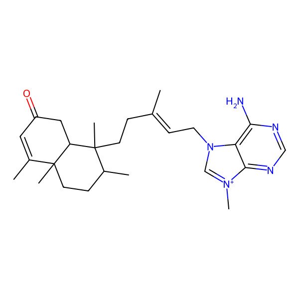 2D Structure of (4aR,7S,8R,8aS)-8-[5-(6-amino-9-methylpurin-9-ium-7-yl)-3-methylpent-3-enyl]-4,4a,7,8-tetramethyl-5,6,7,8a-tetrahydro-1H-naphthalen-2-one