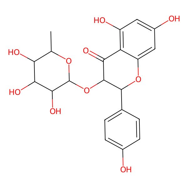 2D Structure of (2R,3R)-5,7-dihydroxy-2-(4-hydroxyphenyl)-3-[(2R,3S,4S,5S,6R)-3,4,5-trihydroxy-6-methyloxan-2-yl]oxy-2,3-dihydrochromen-4-one