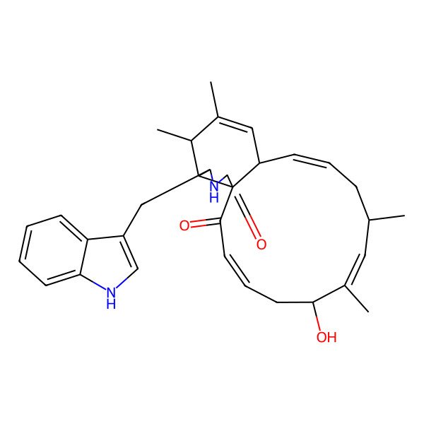 2D Structure of 6-hydroxy-18-(1H-indol-3-ylmethyl)-7,9,15,16-tetramethyl-19-azatricyclo[11.7.0.01,17]icosa-3,7,11,14-tetraene-2,20-dione
