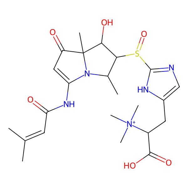 2D Structure of [(1S)-1-carboxy-2-[2-[[(1S,2S,3S,8S)-1-hydroxy-3,8-dimethyl-5-(3-methylbut-2-enoylamino)-7-oxo-2,3-dihydro-1H-pyrrolizin-2-yl]sulfinyl]-1H-imidazol-5-yl]ethyl]-trimethylazanium