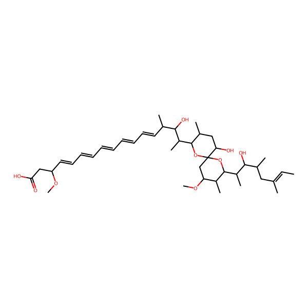 2D Structure of 15-Hydroxy-16-[11-hydroxy-2-(3-hydroxy-4,6-dimethyloct-6-en-2-yl)-4-methoxy-3,9-dimethyl-1,7-dioxaspiro[5.5]undecan-8-yl]-3-methoxy-14-methylheptadeca-4,6,8,10,12-pentaenoic acid