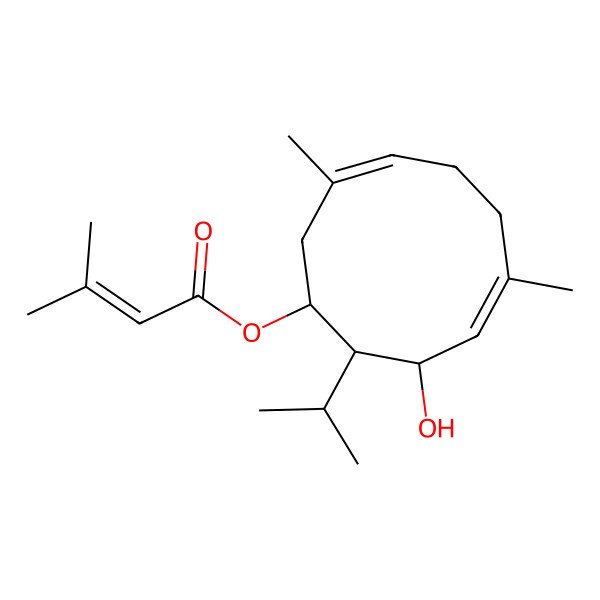 2D Structure of [(1S,3E,7E,9S,10S)-9-hydroxy-3,7-dimethyl-10-propan-2-ylcyclodeca-3,7-dien-1-yl] 3-methylbut-2-enoate