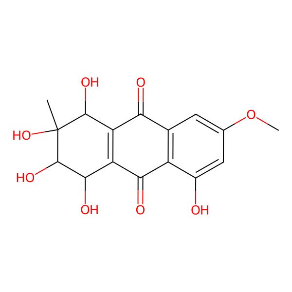 2D Structure of 9,10-Anthracenedione, 1,2,3,4-tetrahydro-1,2,3,4,5-pentahydroxy-7-methoxy-2-methyl-, (1alpha,2beta,3beta,4alpha)-