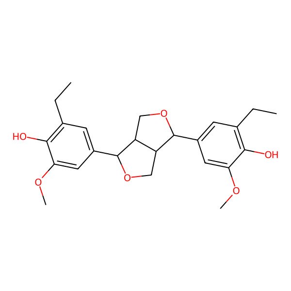 2D Structure of 4-[(3R,3aR,6S,6aR)-6-(3-ethyl-4-hydroxy-5-methoxyphenyl)-1,3,3a,4,6,6a-hexahydrofuro[3,4-c]furan-3-yl]-2-ethyl-6-methoxyphenol