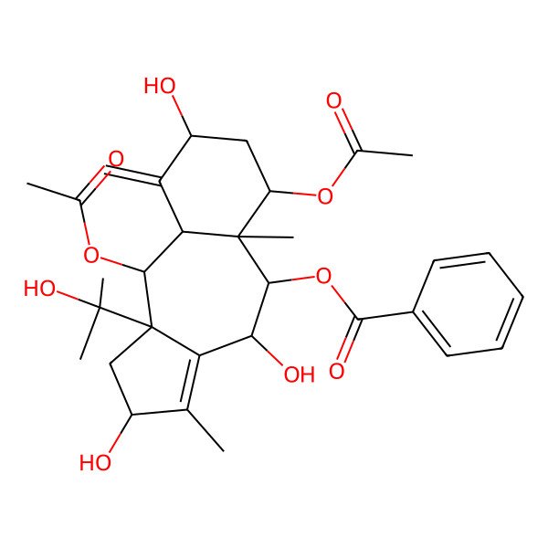 2D Structure of [6,10-diacetyloxy-2,4,8-trihydroxy-10a-(2-hydroxypropan-2-yl)-3,5a-dimethyl-9-methylidene-2,4,5,6,7,8,9a,10-octahydro-1H-benzo[g]azulen-5-yl] benzoate