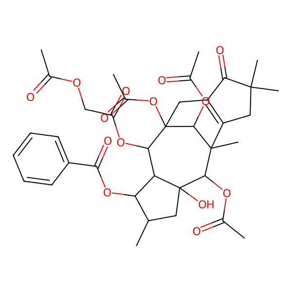 2D Structure of [(1R,2R,3R,4S,5S,7R,8R,9R,16R)-1,8,16-triacetyloxy-2-(2-acetyloxyacetyl)oxy-7-hydroxy-5,9,12,12-tetramethyl-13-oxo-4-tetracyclo[7.6.1.03,7.010,14]hexadec-10(14)-enyl] benzoate