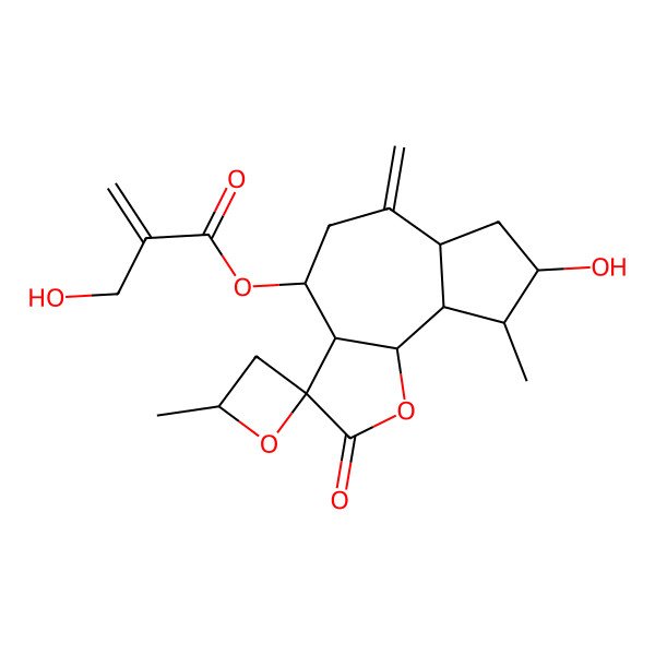 2D Structure of (8-hydroxy-4',9-dimethyl-6-methylidene-2-oxospiro[4,5,6a,7,8,9,9a,9b-octahydro-3aH-azuleno[4,5-b]furan-3,2'-oxetane]-4-yl) 2-(hydroxymethyl)prop-2-enoate