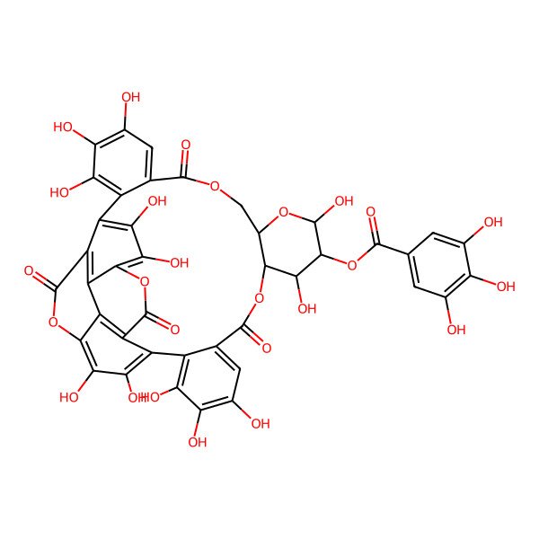 2D Structure of [(10S,11S,12R,13R,15R)-3,4,5,11,13,21,22,23,26,27,38,39-dodecahydroxy-8,18,30,35-tetraoxo-9,14,17,29,36-pentaoxaoctacyclo[29.8.0.02,7.010,15.019,24.025,34.028,33.032,37]nonatriaconta-1(39),2,4,6,19,21,23,25,27,31,33,37-dodecaen-12-yl] 3,4,5-trihydroxybenzoate