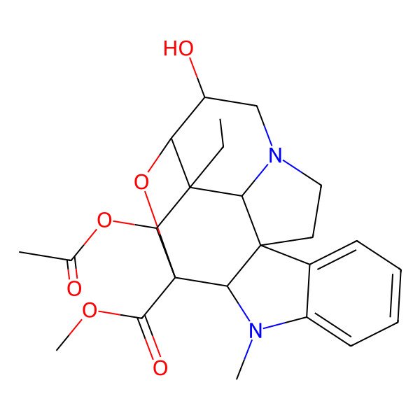 2D Structure of methyl (1R,9R,10S,11S,12S,13S,14S,19R)-11-acetyloxy-12-ethyl-14-hydroxy-8-methyl-20-oxa-8,16-diazahexacyclo[10.6.1.110,13.01,9.02,7.016,19]icosa-2,4,6-triene-10-carboxylate