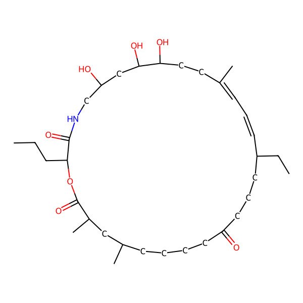 2D Structure of 16-Ethyl-6,8,9-trihydroxy-12,25,27-trimethyl-2-propyl-1-oxa-4-azacyclooctacosa-12,14-diene-3,20,28-trione