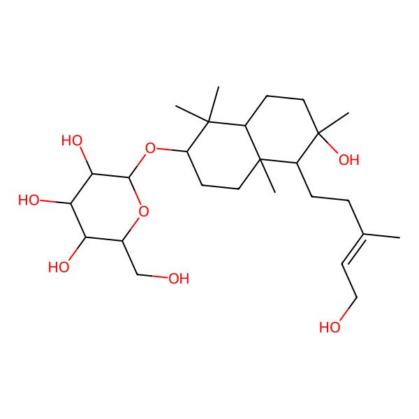 2D Structure of 2-[[6-hydroxy-5-(5-hydroxy-3-methylpent-3-enyl)-1,1,4a,6-tetramethyl-3,4,5,7,8,8a-hexahydro-2H-naphthalen-2-yl]oxy]-6-(hydroxymethyl)oxane-3,4,5-triol