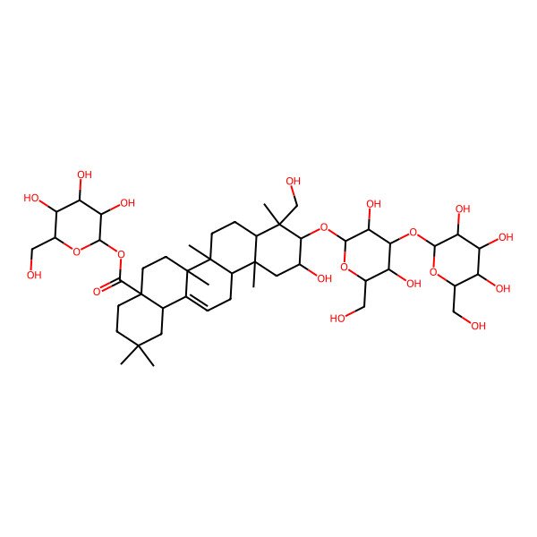2D Structure of [3,4,5-Trihydroxy-6-(hydroxymethyl)oxan-2-yl] 10-[3,5-dihydroxy-6-(hydroxymethyl)-4-[3,4,5-trihydroxy-6-(hydroxymethyl)oxan-2-yl]oxyoxan-2-yl]oxy-11-hydroxy-9-(hydroxymethyl)-2,2,6a,6b,9,12a-hexamethyl-1,3,4,5,6,6a,7,8,8a,10,11,12,13,14b-tetradecahydropicene-4a-carboxylate