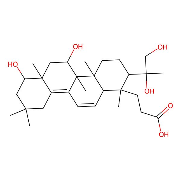 2D Structure of 3-[2-(1,2-dihydroxypropan-2-yl)-5,7-dihydroxy-1,4a,4b,6a,9,9-hexamethyl-3,4,5,6,7,8,10,12a-octahydro-2H-chrysen-1-yl]propanoic acid