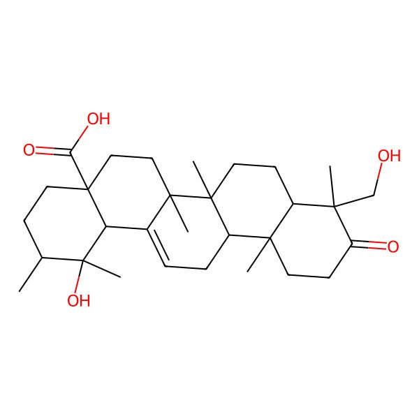2D Structure of 1-hydroxy-9-(hydroxymethyl)-1,2,6a,6b,9,12a-hexamethyl-10-oxo-3,4,5,6,6a,7,8,8a,11,12,13,14b-dodecahydro-2H-picene-4a-carboxylic acid