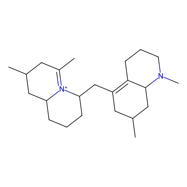 2D Structure of (7S,8aS)-5-[[(4S,8S,9aS)-6,8-dimethyl-1,2,3,4,7,8,9,9a-octahydroquinolizin-5-ium-4-yl]methyl]-1,7-dimethyl-3,4,6,7,8,8a-hexahydro-2H-quinoline