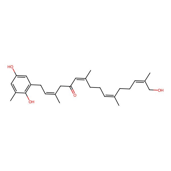 2D Structure of (2E,6Z,10E,14Z)-1-(2,5-dihydroxy-3-methylphenyl)-16-hydroxy-3,7,11,15-tetramethylhexadeca-2,6,10,14-tetraen-5-one