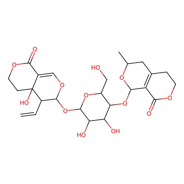 2D Structure of 3-[3,4-dihydroxy-6-(hydroxymethyl)-5-[(3-methyl-8-oxo-3,4,5,6-tetrahydro-1H-pyrano[3,4-c]pyran-1-yl)oxy]oxan-2-yl]oxy-4-ethenyl-4a-hydroxy-3,4,5,6-tetrahydropyrano[3,4-c]pyran-8-one