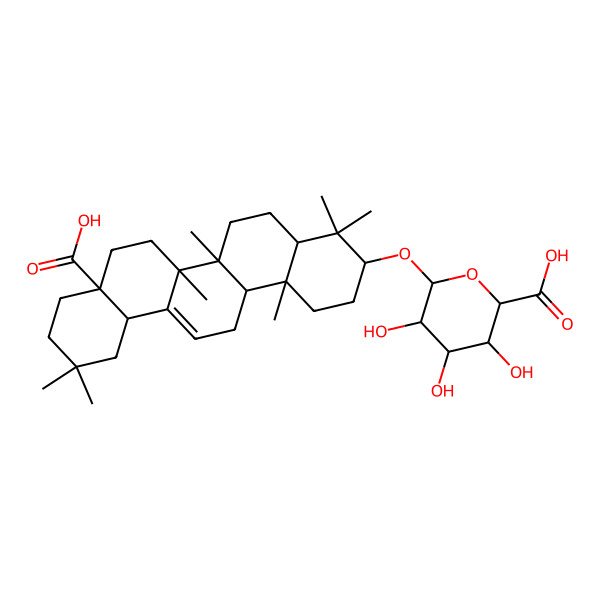 2D Structure of (2S,3S,4S,5R,6R)-6-[[(3S,4aR,6aR,6bS,8aS,12aR,14aR,14bR)-8a-carboxy-4,4,6a,6b,11,11,14b-heptamethyl-1,2,3,4a,5,6,7,8,9,10,12,12a,14,14a-tetradecahydropicen-3-yl]oxy]-3,4,5-trihydroxyoxane-2-carboxylic acid
