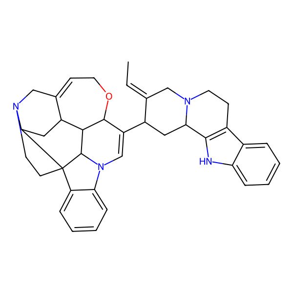 2D Structure of (4aR,5aS,8aR,13aS,15aR,15bR)-15-[(2S,3Z,12bS)-3-ethylidene-2,4,6,7,12,12b-hexahydro-1H-indolo[2,3-a]quinolizin-2-yl]-2,4a,5,5a,7,8,13a,15a,15b,16-decahydro4,6-methanoindolo[3,2,1-ij]oxepino[2,3,4-de]pyrrolo[2,3-h]quinoline