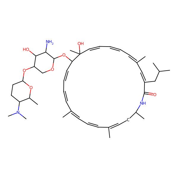 2D Structure of (3E,5E,7E,9E,11S,12R,13Z,15E,17E,19E,21E,24R)-12-[(2R,3S,4S,5S)-3-amino-5-[(2R,5R,6S)-5-(dimethylamino)-6-methyloxan-2-yl]oxy-4-hydroxyoxan-2-yl]oxy-11-hydroxy-5,11,17,21,24-pentamethyl-3-(2-methylpropyl)-1-azacyclotetracosa-3,5,7,9,13,15,17,19,21-nonaen-2-one