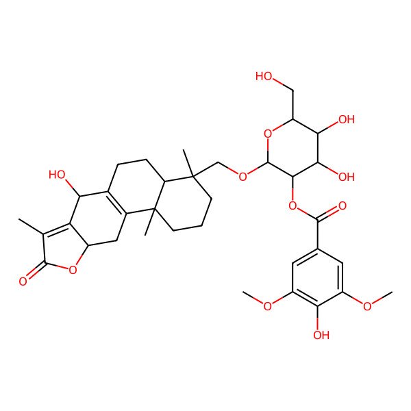 2D Structure of [4,5-dihydroxy-2-[(7-hydroxy-4,8,11b-trimethyl-9-oxo-2,3,4a,5,6,7,10a,11-octahydro-1H-naphtho[2,1-f][1]benzofuran-4-yl)methoxy]-6-(hydroxymethyl)oxan-3-yl] 4-hydroxy-3,5-dimethoxybenzoate