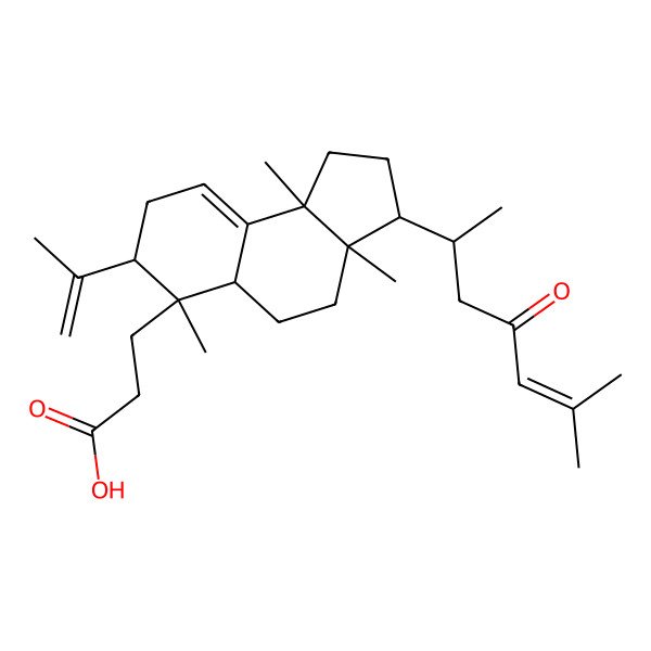 2D Structure of 3-[(3R,3aR,5aS,6S,7S,9bR)-3a,6,9b-trimethyl-3-[(2R)-6-methyl-4-oxohept-5-en-2-yl]-7-prop-1-en-2-yl-1,2,3,4,5,5a,7,8-octahydrocyclopenta[a]naphthalen-6-yl]propanoic acid