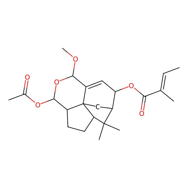 2D Structure of [(1S,2S,5S,7R,8R,11R,12R)-7-acetyloxy-5-methoxy-14,14-dimethyl-6-oxatetracyclo[9.2.1.04,12.08,12]tetradec-3-en-2-yl] (Z)-2-methylbut-2-enoate