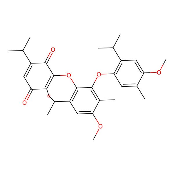 2D Structure of 3-[4-Methoxy-2-(4-methoxy-5-methyl-2-propan-2-ylphenoxy)-3-methyl-6-propan-2-ylphenoxy]-2-methyl-5-propan-2-ylcyclohexa-2,5-diene-1,4-dione