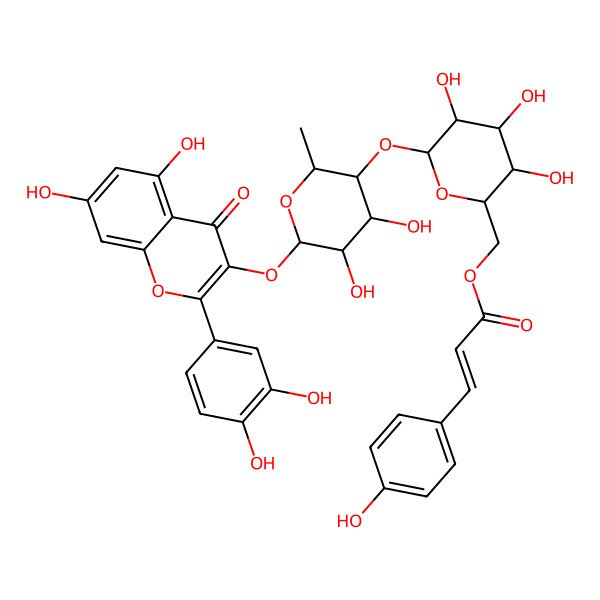 2D Structure of [(2S,3R,4R,5S,6R)-6-[(2S,3R,4S,5S,6R)-6-[2-(3,4-dihydroxyphenyl)-5,7-dihydroxy-4-oxochromen-3-yl]oxy-4,5-dihydroxy-2-methyloxan-3-yl]oxy-3,4,5-trihydroxyoxan-2-yl]methyl (E)-3-(4-hydroxyphenyl)prop-2-enoate
