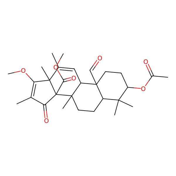 2D Structure of methyl 3-acetyloxy-10-formyl-17-methoxy-4,4,8,12,13,16-hexamethyl-15-oxo-2,3,5,6,7,9-hexahydro-1H-cyclopenta[a]phenanthrene-14-carboxylate