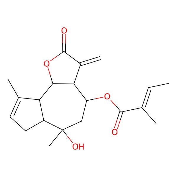 2D Structure of [(3aR,4S,6R,6aR,9aR,9bR)-6-hydroxy-6,9-dimethyl-3-methylidene-2-oxo-4,5,6a,7,9a,9b-hexahydro-3aH-azuleno[4,5-b]furan-4-yl] (E)-2-methylbut-2-enoate