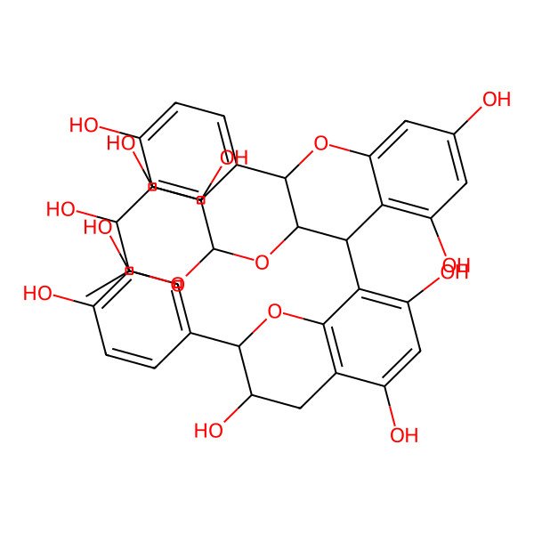2D Structure of 8-[5,7-dihydroxy-2-(4-hydroxyphenyl)-3-(3,4,5-trihydroxy-6-methyloxan-2-yl)oxy-3,4-dihydro-2H-chromen-4-yl]-2-(3,4-dihydroxyphenyl)-3,4-dihydro-2H-chromene-3,5,7-triol