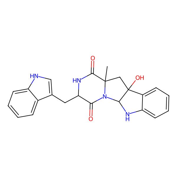 2D Structure of 9-hydroxy-4-(1H-indol-3-ylmethyl)-7-methyl-2,5,16-triazatetracyclo[7.7.0.02,7.010,15]hexadeca-10,12,14-triene-3,6-dione