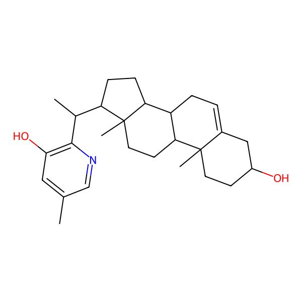 2D Structure of 2-[(1R)-1-[(3S,8S,9S,10R,13R,14S,17R)-3-hydroxy-10,13-dimethyl-2,3,4,7,8,9,11,12,14,15,16,17-dodecahydro-1H-cyclopenta[a]phenanthren-17-yl]ethyl]-5-methylpyridin-3-ol