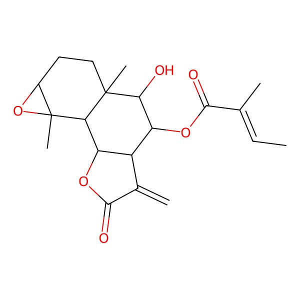 2D Structure of [(1S,2R,6S,7S,8S,9S,12R,14S)-8-hydroxy-9,14-dimethyl-5-methylidene-4-oxo-3,13-dioxatetracyclo[7.5.0.02,6.012,14]tetradecan-7-yl] (E)-2-methylbut-2-enoate